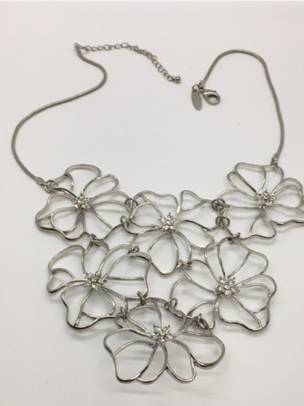 Silver Floral Statement Necklace - Women Jewelry - Picture 1 of 3